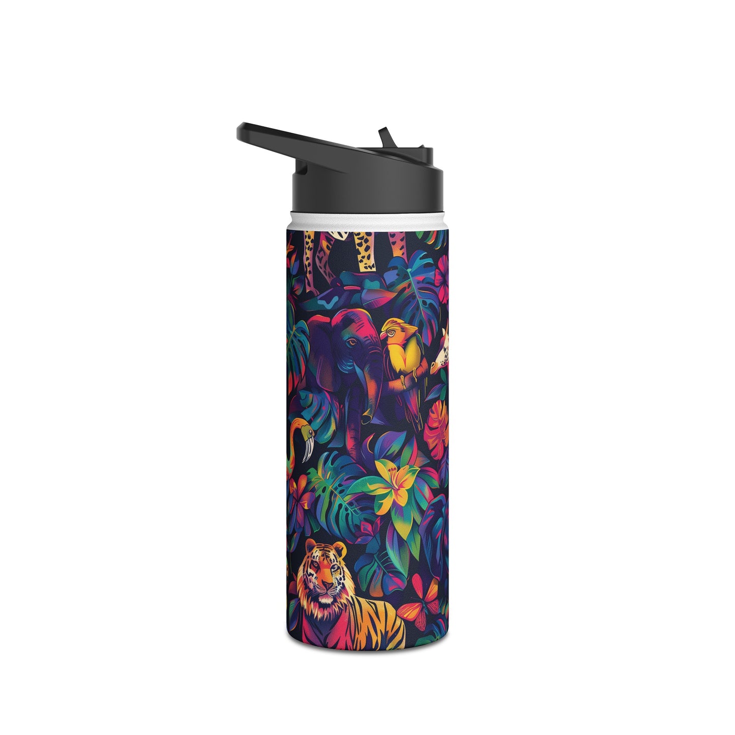 Animal Collage Vibrant Pattern Stainless Steel Water Bottle with Twist-on Lid and Double-Wall Vacuum Insulation