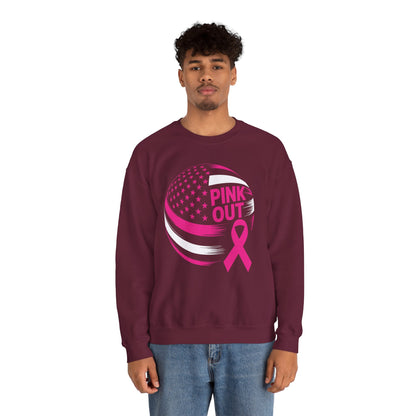 Volley Ball Pink Ribbon Breast Cancer Awearness USA Flag Sweatshirt For Men Women