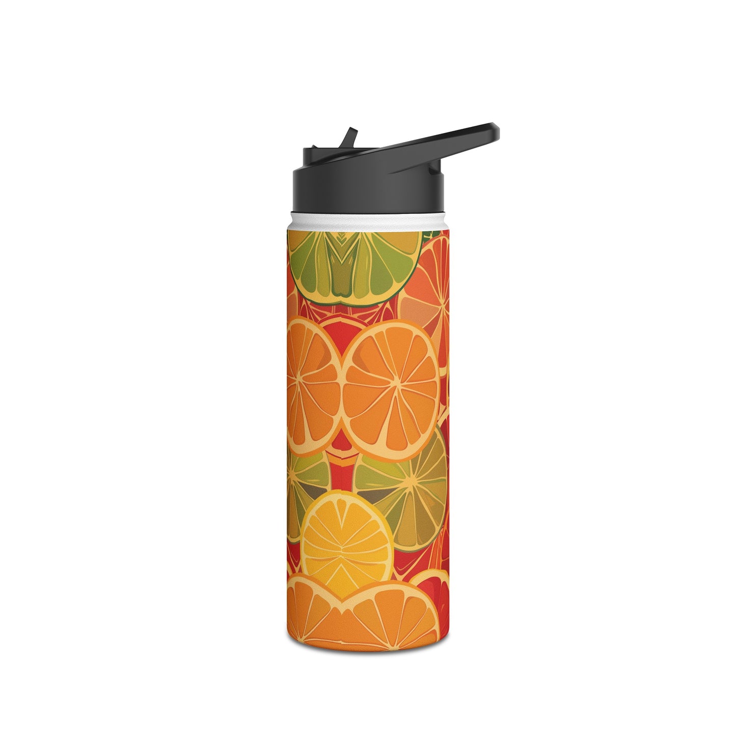 Citrus Burst Pattern Stainless Steel Water Bottle with Twist-on Lid and Double-Wall Vacuum Insulation