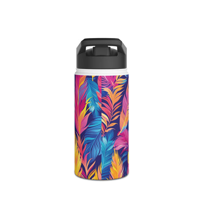 Colorful Feathers Pattern Stainless Steel Water Bottle with Twist-on Lid and Double-Wall Vacuum Insulation