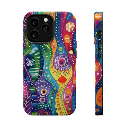 Abstract Rainbow Doodle Pattern iPhone 13 14 15 Pro Max Plus Case Compatible with MagSafe Tough Cases Protection, Magnetic Phone Case for iPhone  Classic Series