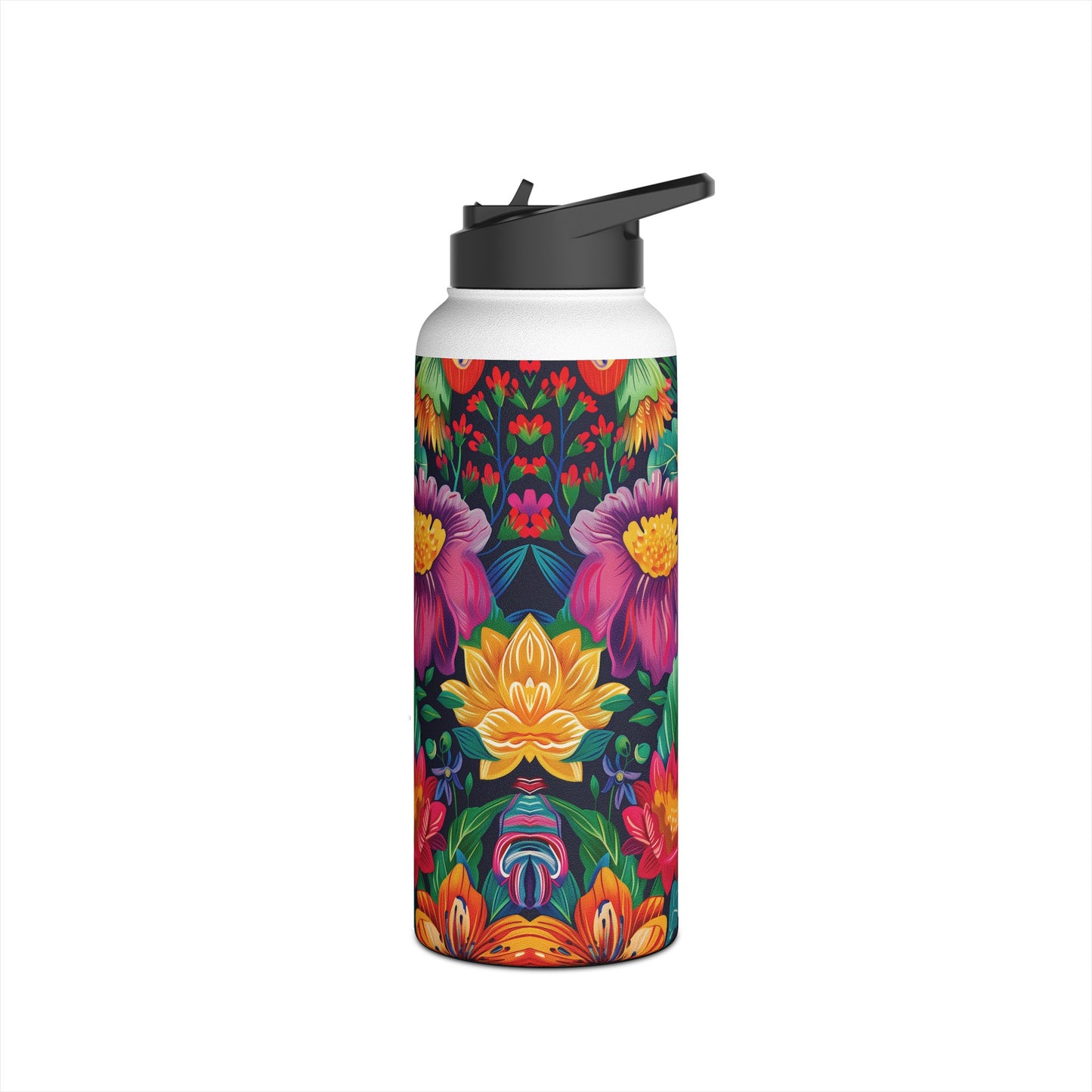 Floral Fiesta Pattern Stainless Steel Water Bottle with Twist-on Lid and Double-Wall Vacuum Insulation