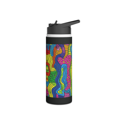 Abstract Rainbow Colored Pattern Stainless Steel Water Bottle with Twist-on Lid and Double-Wall Vacuum Insulation