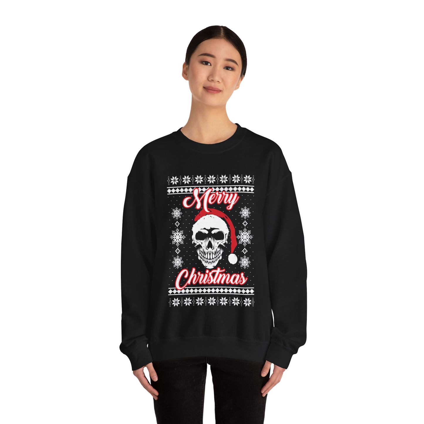 Merry Christmas Ugly Skull Holiday Xmas Jumper Crewneck Sweatshirt Sweater