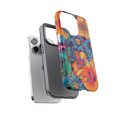 Floral Fiesta Vibrant Pattern iPhone 13 14 15 16 Pro Max Plus Case Wireless Charging Compatible Tough Cases Protection, Magnetic Phone Case for iPhone Classic Series