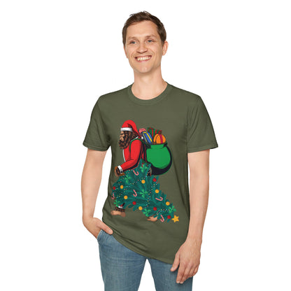 Bigfoot Santa Christmas Tree Lights Gifts Funny Xmas Sasquatch T-Shirt For Men Women T-Shirt