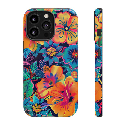 Floral Fiesta Vibrant Pattern iPhone 13 14 15 16 Pro Max Plus Case Wireless Charging Compatible Tough Cases Protection, Magnetic Phone Case for iPhone Classic Series