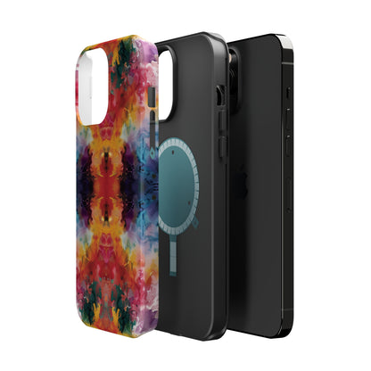 Tie-Dye Dream Vibrant Pattern iPhone 13 14 15 Pro Max Plus Case Compatible with MagSafe Tough Cases Protection, Magnetic Phone Case for iPhone  Classic Series