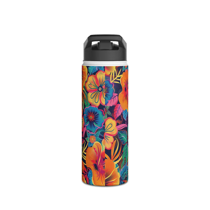 Floral Fiesta Vibrant Pattern Stainless Steel Water Bottle with Twist-on Lid and Double-Wall Vacuum Insulation