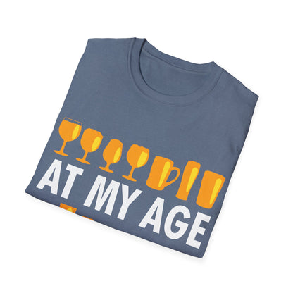 Funny Beer Wine Drinking Shirt at My Age I Need Glasses T-Shirt Men Women