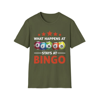 Funny Lucky Bingo What Happens at Bingo Stays at Bingo T-Shirt Men Women