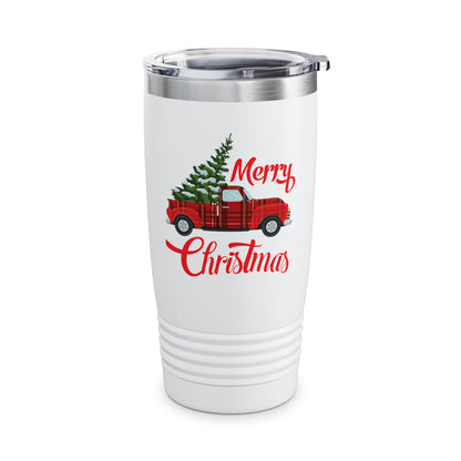 Merry Christmas Buffalo Plaid Red Truck Tree Xmas Tumbler Men Women