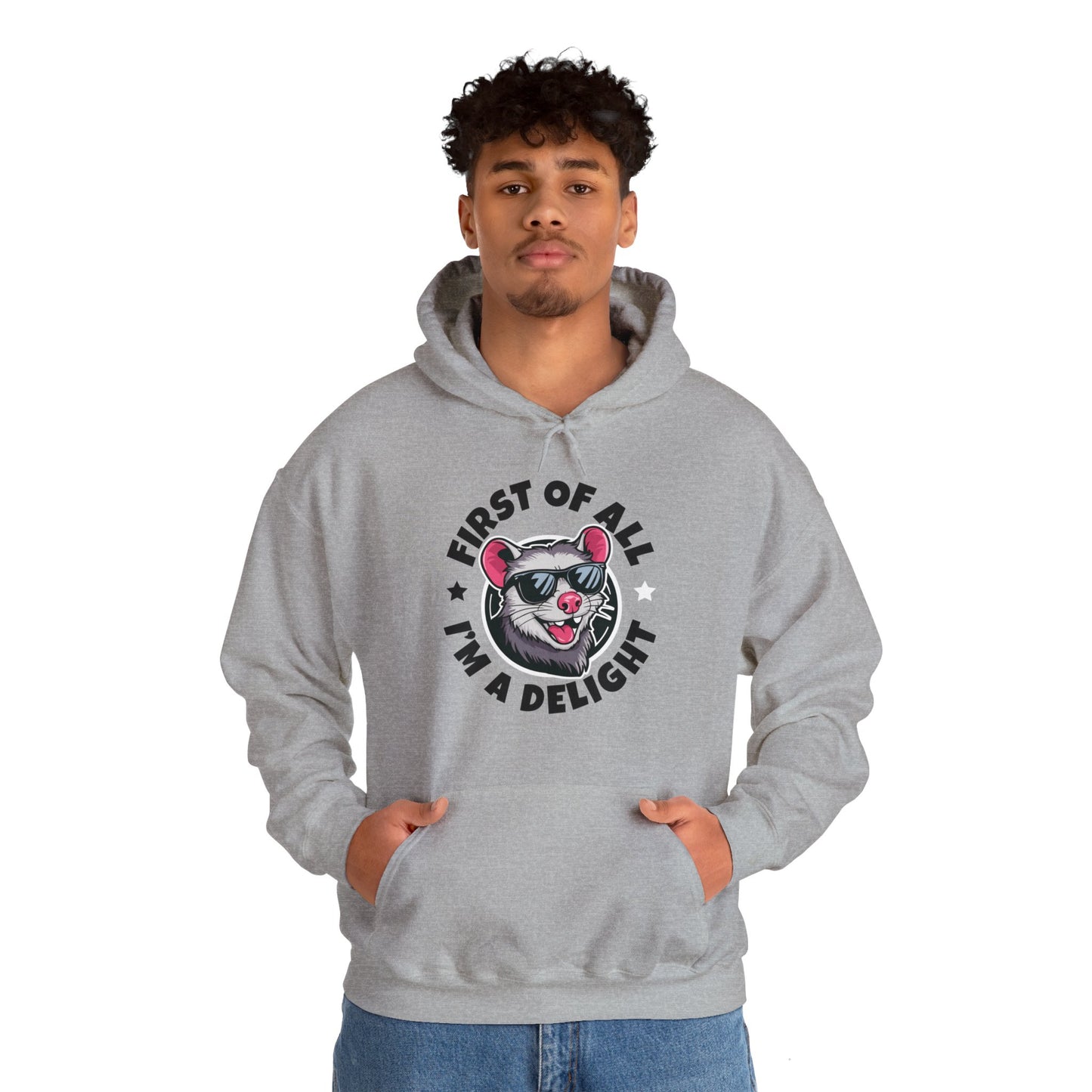Funny First Of All I'm A Delight Sarcastic Angry Opossum Possum Hoodie For Men Women Hoodie