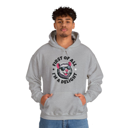 Funny First Of All I'm A Delight Sarcastic Angry Opossum Possum Hoodie For Men Women Hoodie