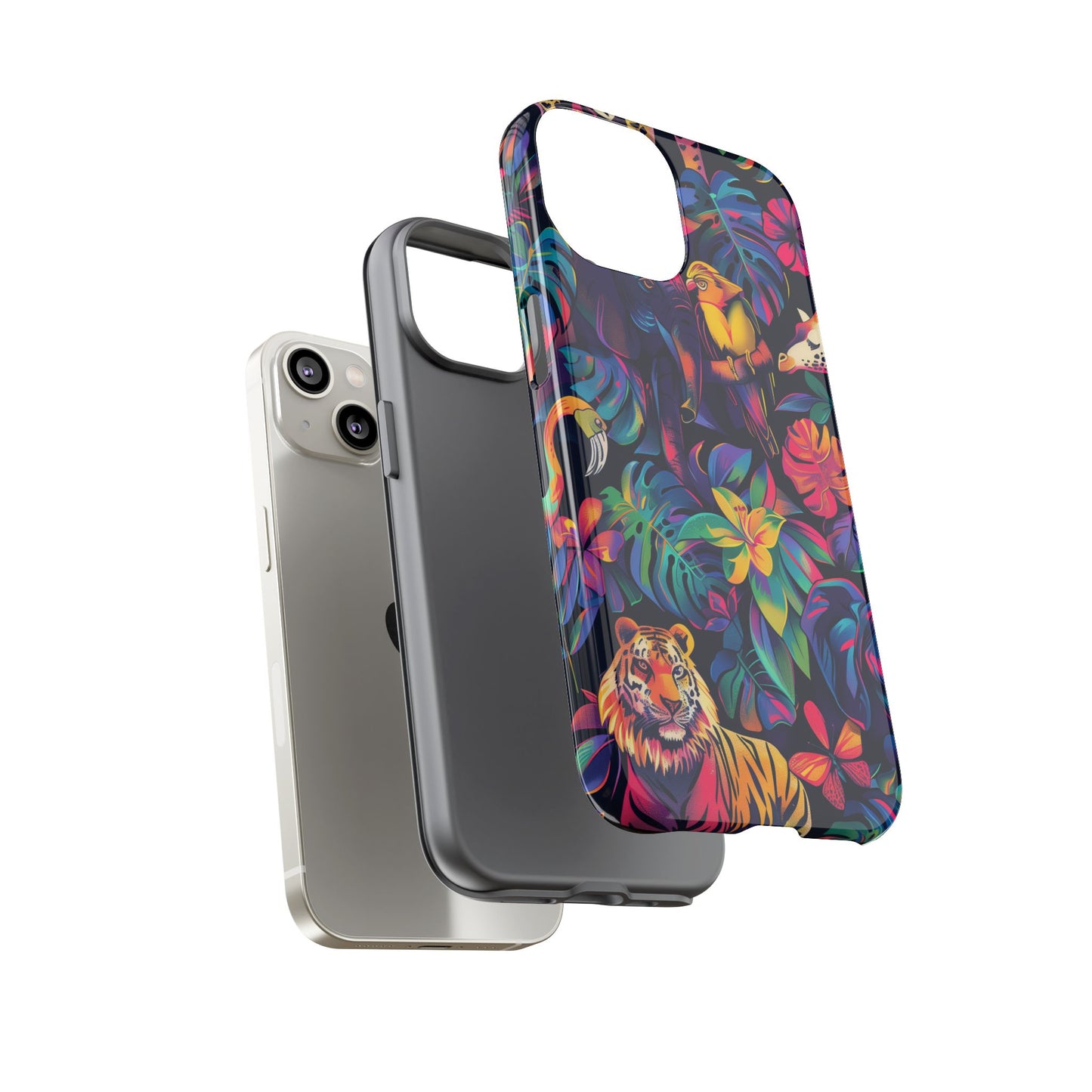 Animal Collage Vibrant Pattern iPhone 13 14 15 16 Pro Max Plus Case Wireless Charging Compatible Tough Cases Protection, Magnetic Phone Case for iPhone Classic Series