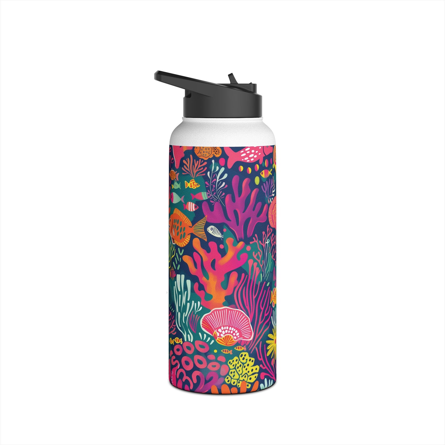 Underwater World Vibrant Pattern Stainless Steel Water Bottle with Twist-on Lid and Double-Wall Vacuum Insulation