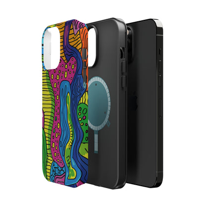 Abstract Rainbow Colored Pattern iPhone 13 14 15 Pro Max Plus Case Compatible with MagSafe Tough Cases Protection, Magnetic Phone Case for iPhone  Classic Series