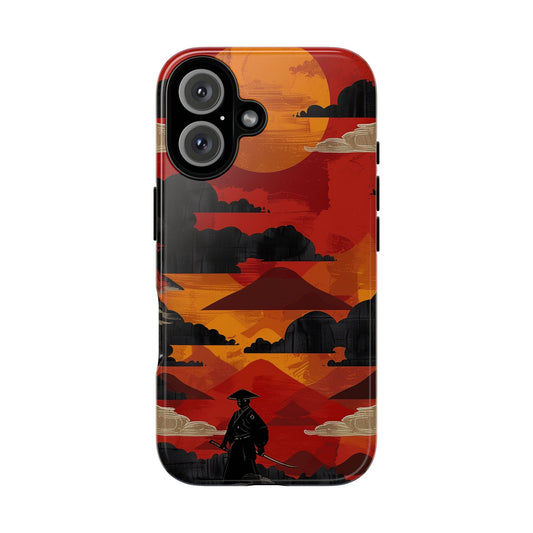 Samurai Sunset Vibrant Pattern iPhone 16 Pro Max Plus Case Wireless Charging Compatible Tough Cases Protection, Magnetic Phone Case for iPhone Classic Series