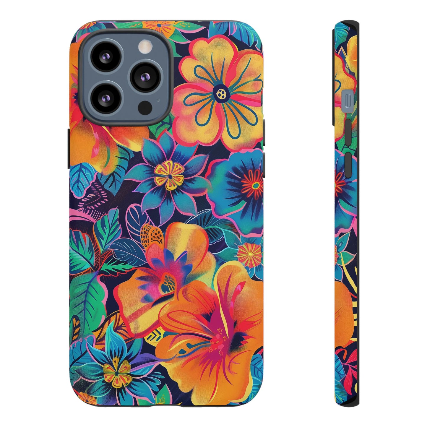 Floral Fiesta Vibrant Pattern iPhone 13 14 15 16 Pro Max Plus Case Wireless Charging Compatible Tough Cases Protection, Magnetic Phone Case for iPhone Classic Series