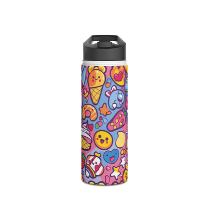 Kawaii Candyland Pattern Stainless Steel Water Bottle with Twist-on Lid and Double-Wall Vacuum Insulation