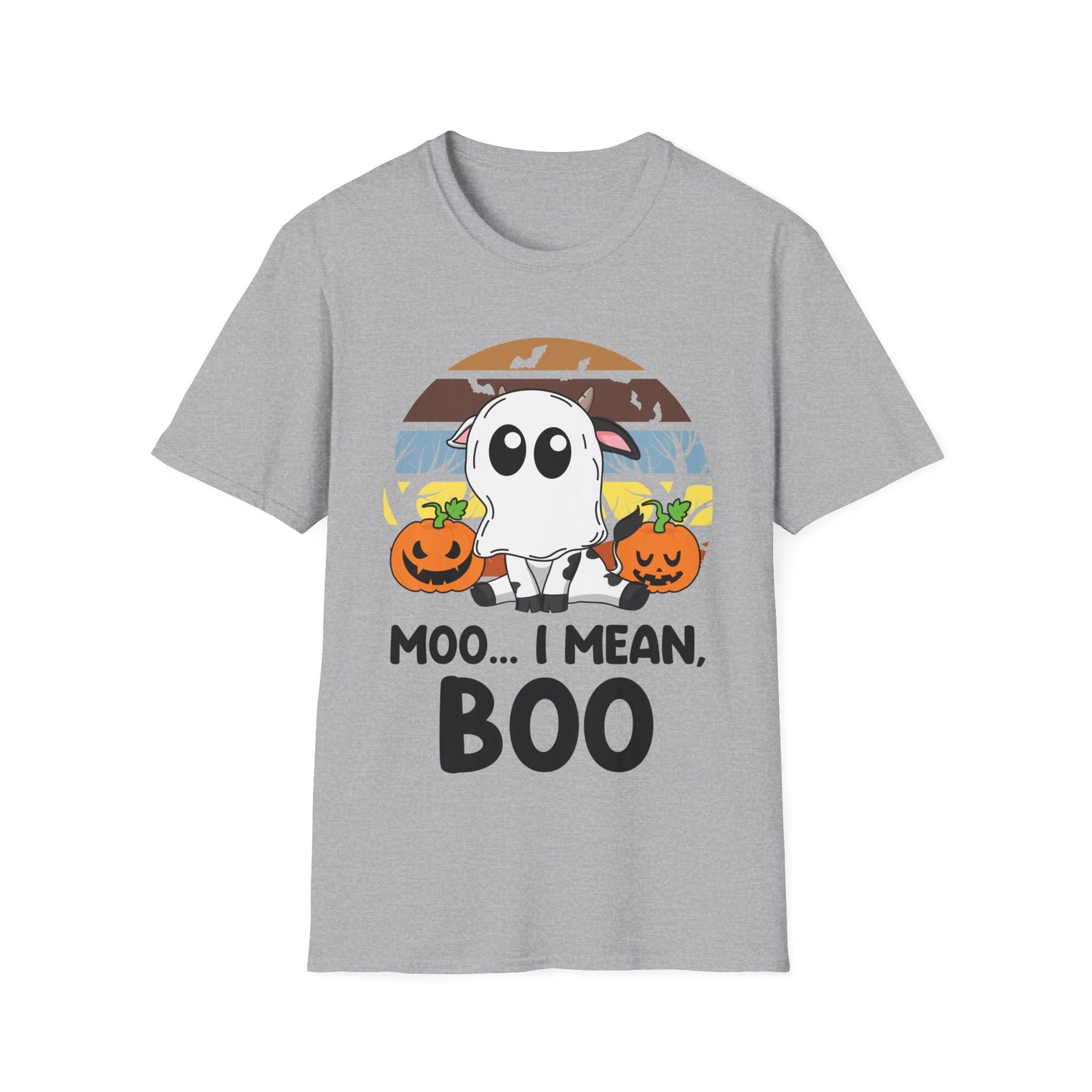 Funny Moo I Mean Boo Halloween Ghost Cow Pumpkin  T-Shirt Men Women