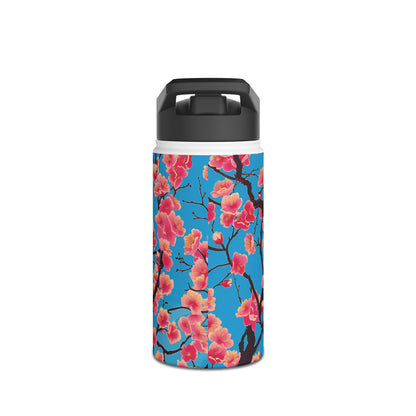 Sakura Blossoms Vibrant Pattern Stainless Steel Water Bottle with Twist-on Lid and Double-Wall Vacuum Insulation