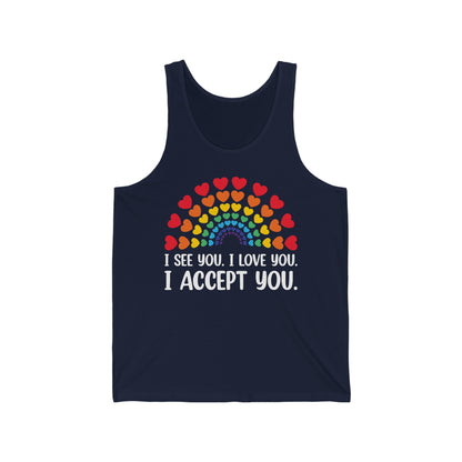 Rainbow I See You I Love You I Accept You LGBTQ Ally Gay Pride Tank Top for Men