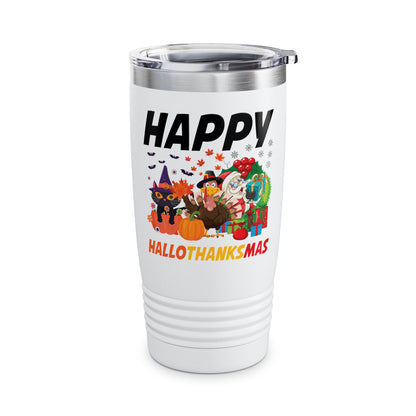 Funny Happy Hallothanksmas Halloween Thanksgiving Christmas Mash Up Tumbler Men Women Kids