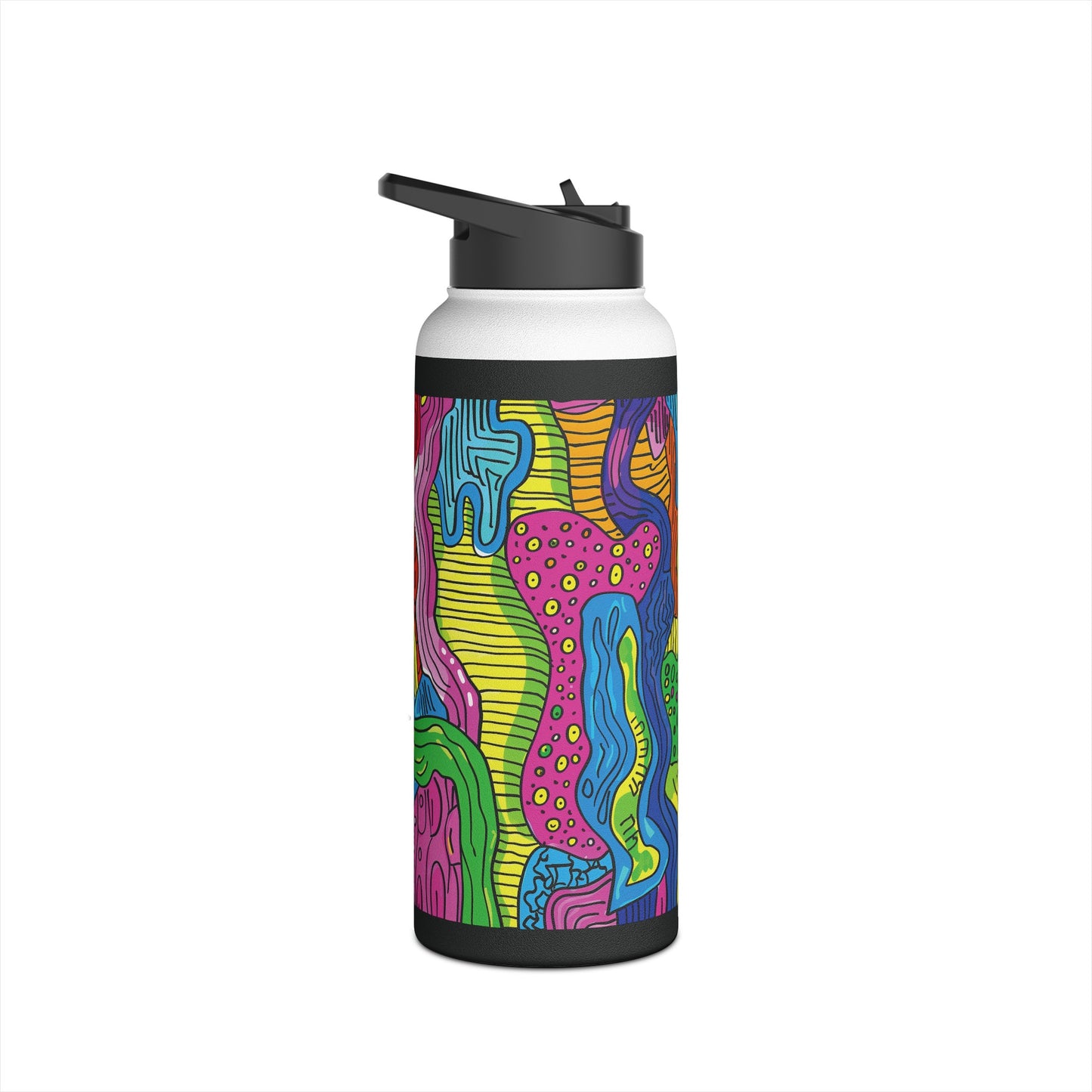 Abstract Rainbow Colored Pattern Stainless Steel Water Bottle with Twist-on Lid and Double-Wall Vacuum Insulation