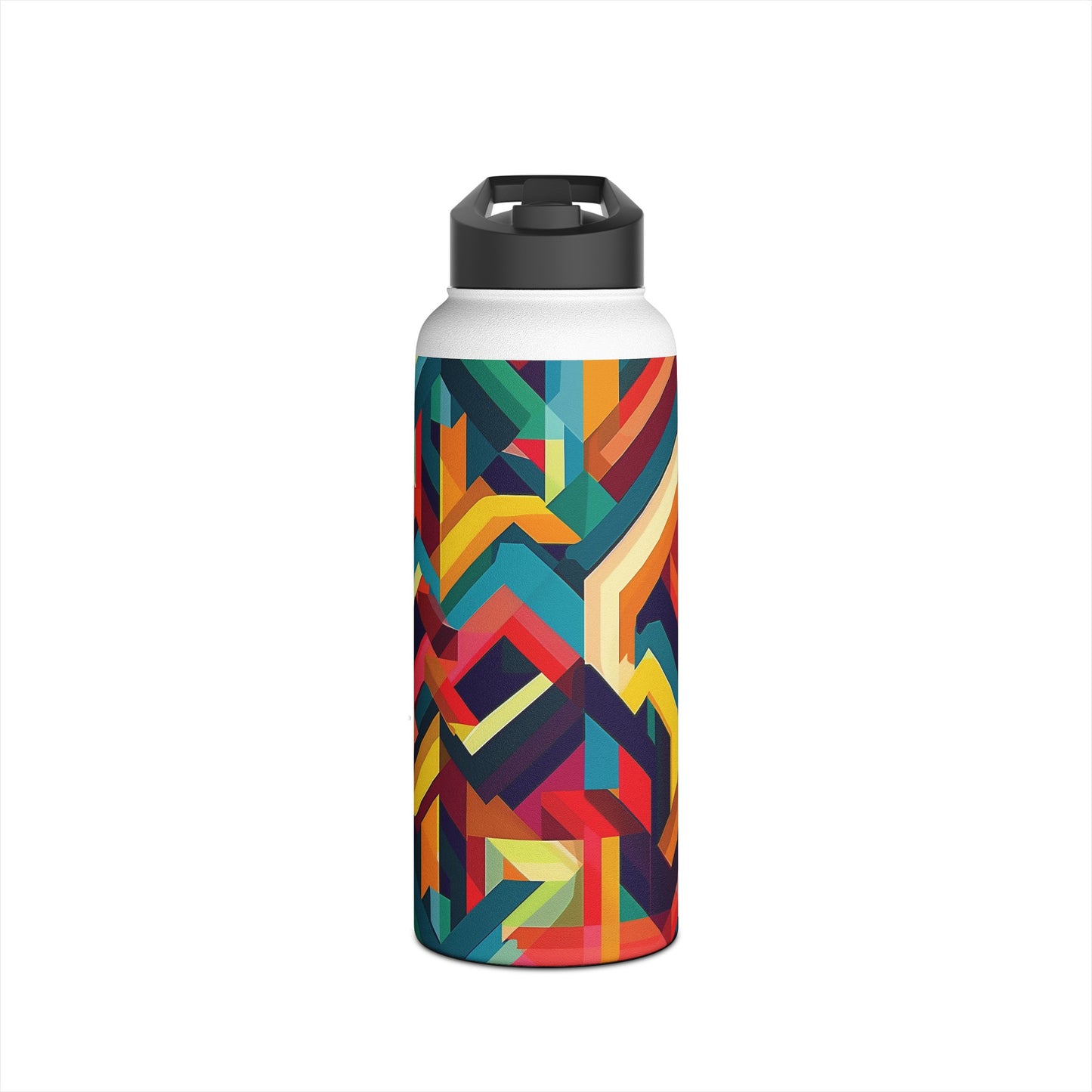 Geometric Illusion Pattern Stainless Steel Water Bottle with Twist-on Lid and Double-Wall Vacuum Insulation