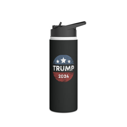 Trump 2024 Retro Campaign Button Re Elect President Trump Water Bottle For Men Women