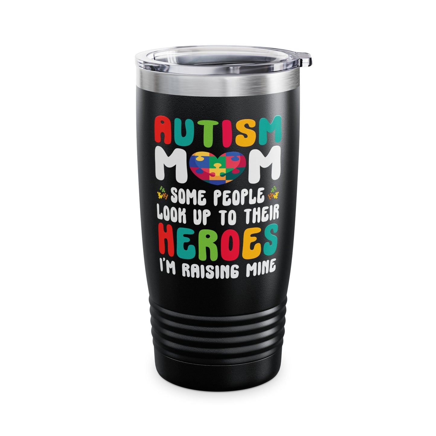 Funny Autism Mom Raising Hero Groovy Messy Bun Autism Awareness Tumbler For Men Women Tumbler