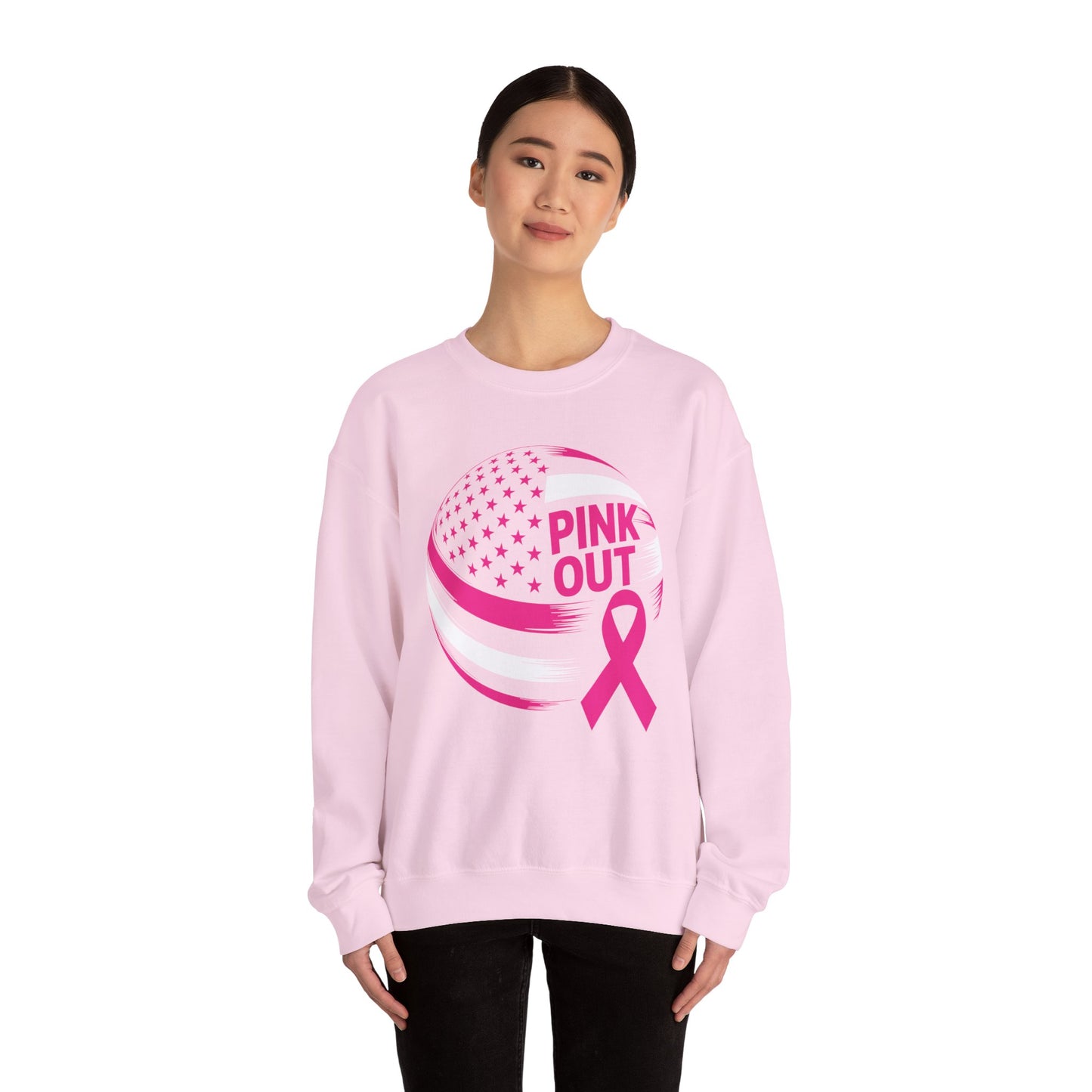 Volley Ball Pink Ribbon Breast Cancer Awearness USA Flag Sweatshirt For Men Women