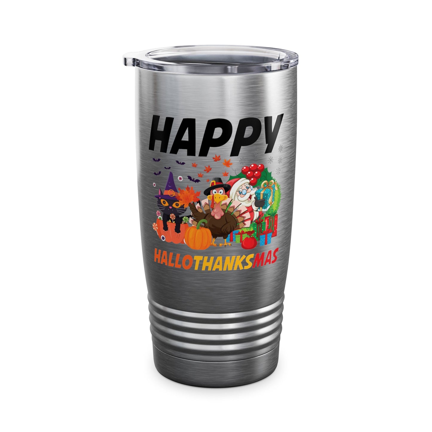 Funny Happy Hallothanksmas Halloween Thanksgiving Christmas Mash Up Tumbler Men Women Kids