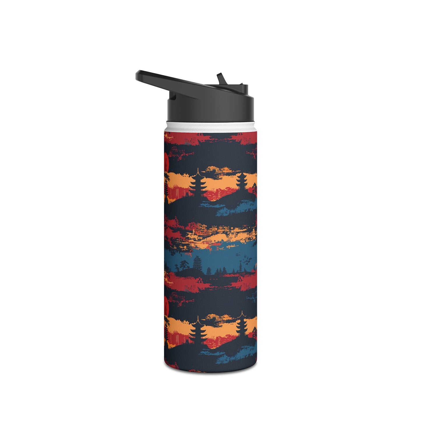 Samurai Sunset Pattern Stainless Steel Water Bottle with Twist-on Lid and Double-Wall Vacuum Insulation