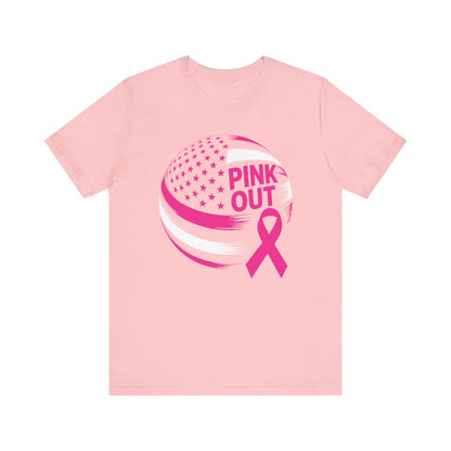 Volley Ball Pink Ribbon Breast Cancer Awearness USA Flag T-Shirt For Men Women