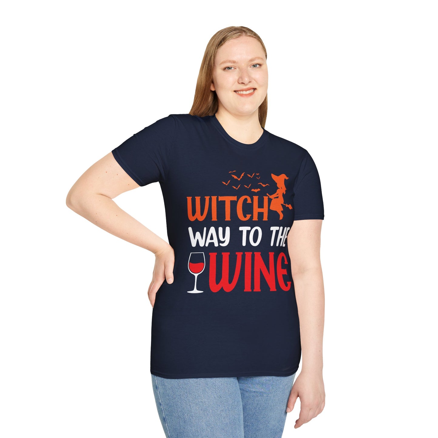 Women's Witch Way To The Wine Funny Wine Drinking Halloween Party T-Shirt