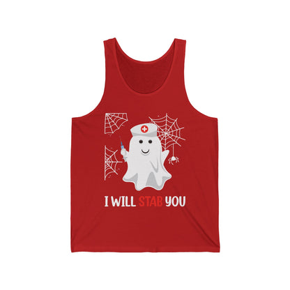 Funny Nurse Ghost I Will Stab You Shot Halloween Boo Women Tank Top