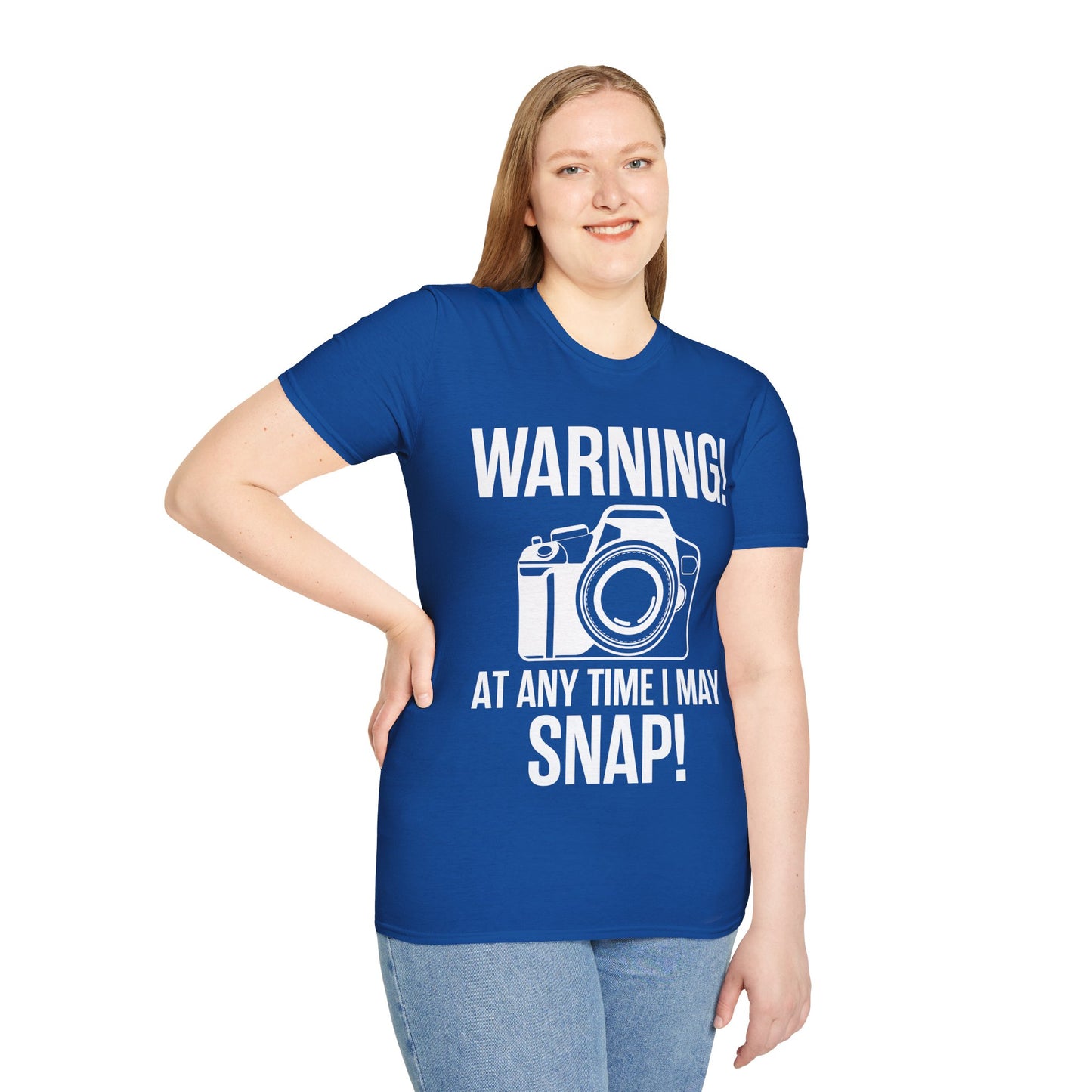 Warning At Any Time I May Snap Camera Photography Funny Photographer T-Shirt Men Women