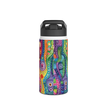 Abstract Rainbow Doodle Pattern Stainless Steel Water Bottle with Twist-on Lid and Double-Wall Vacuum Insulation