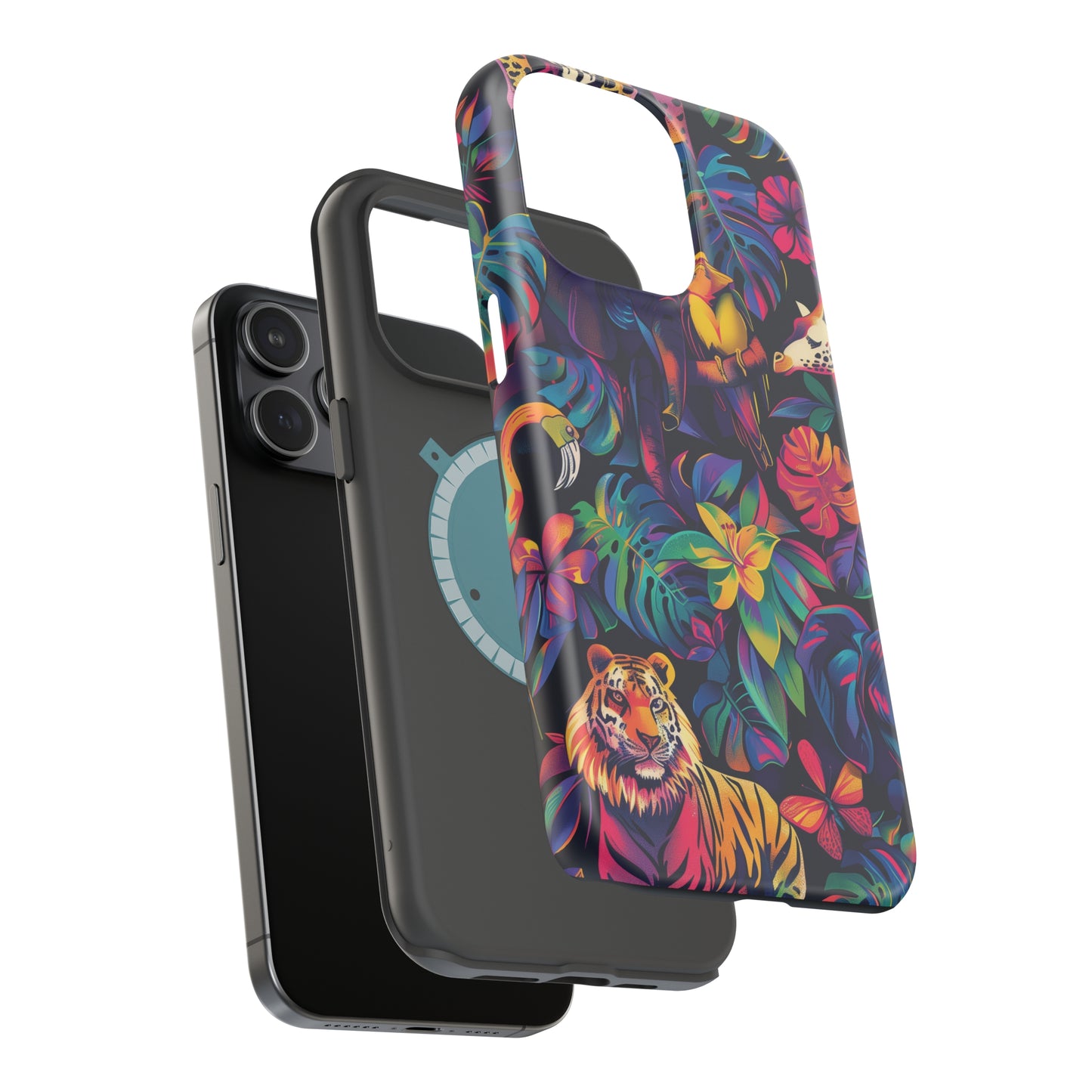 Animal Collage Vibrant Pattern iPhone 13 14 15 Pro Max Plus Case Compatible with MagSafe Tough Cases Protection, Magnetic Phone Case for iPhone  Classic Series