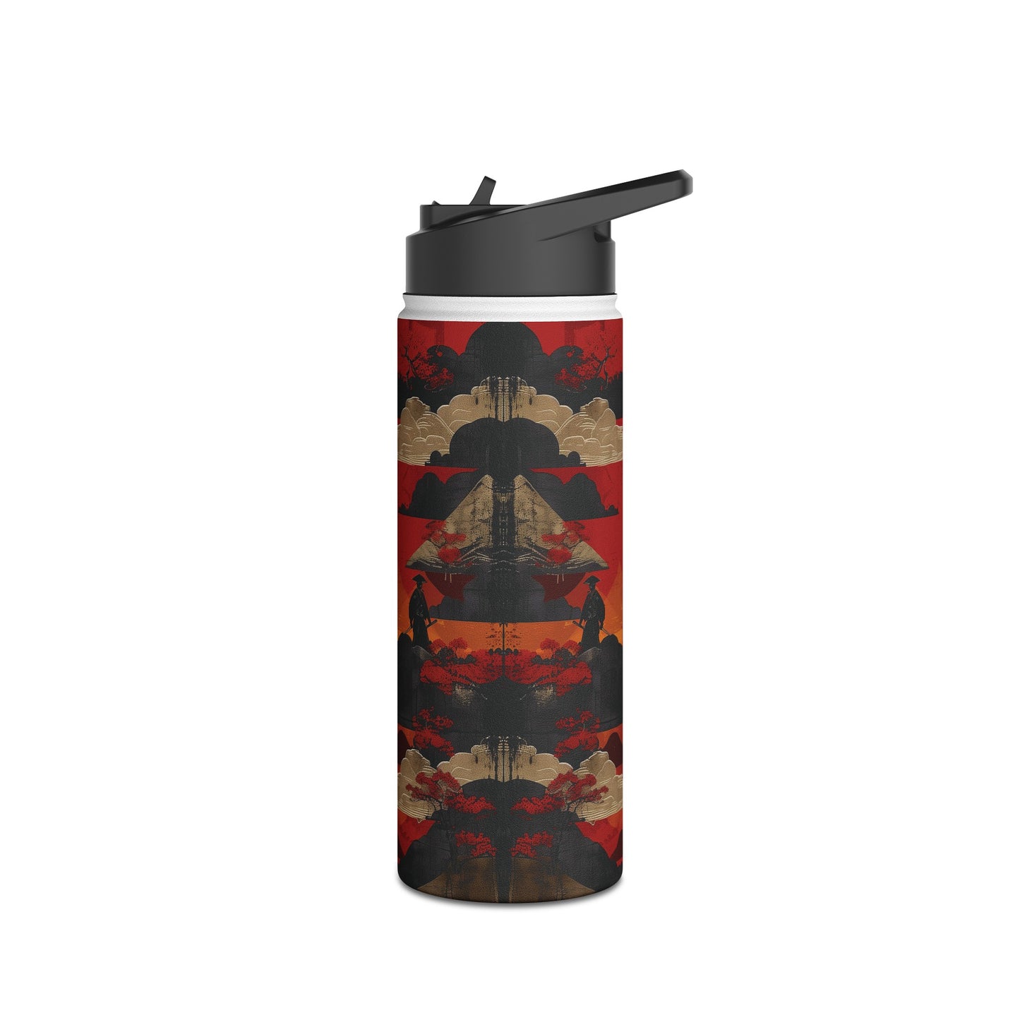 Samurai Sunset Vibrant Pattern Stainless Steel Water Bottle with Twist-on Lid and Double-Wall Vacuum Insulation