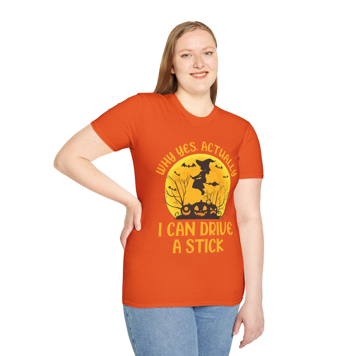 Funny Why Yes Actually I Can Drive A Stick Witch Halloween Party T-Shirt Girls Women