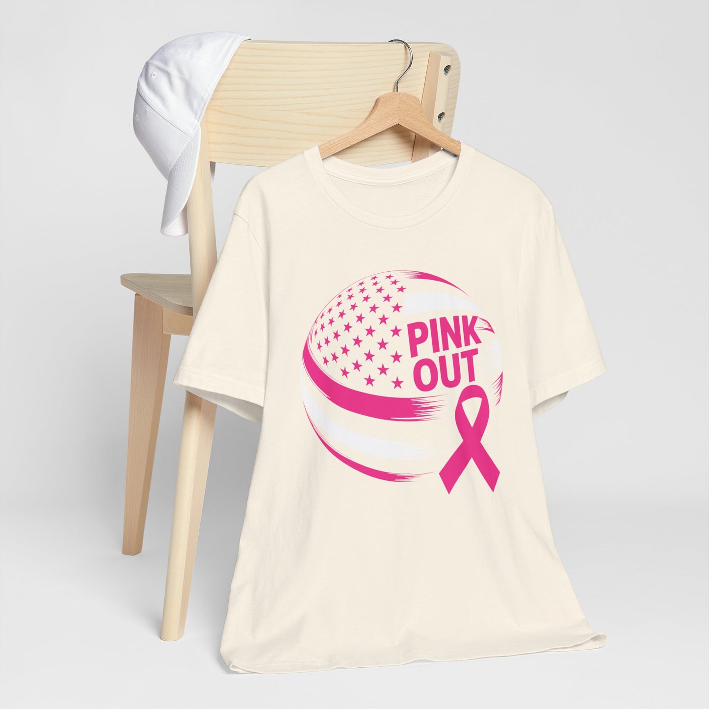Volley Ball Pink Ribbon Breast Cancer Awearness USA Flag T-Shirt For Men Women