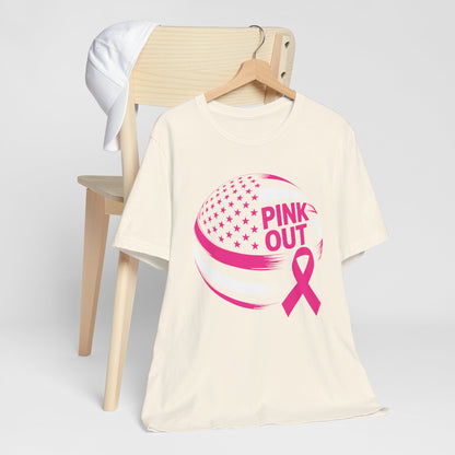 Volley Ball Pink Ribbon Breast Cancer Awearness USA Flag T-Shirt For Men Women