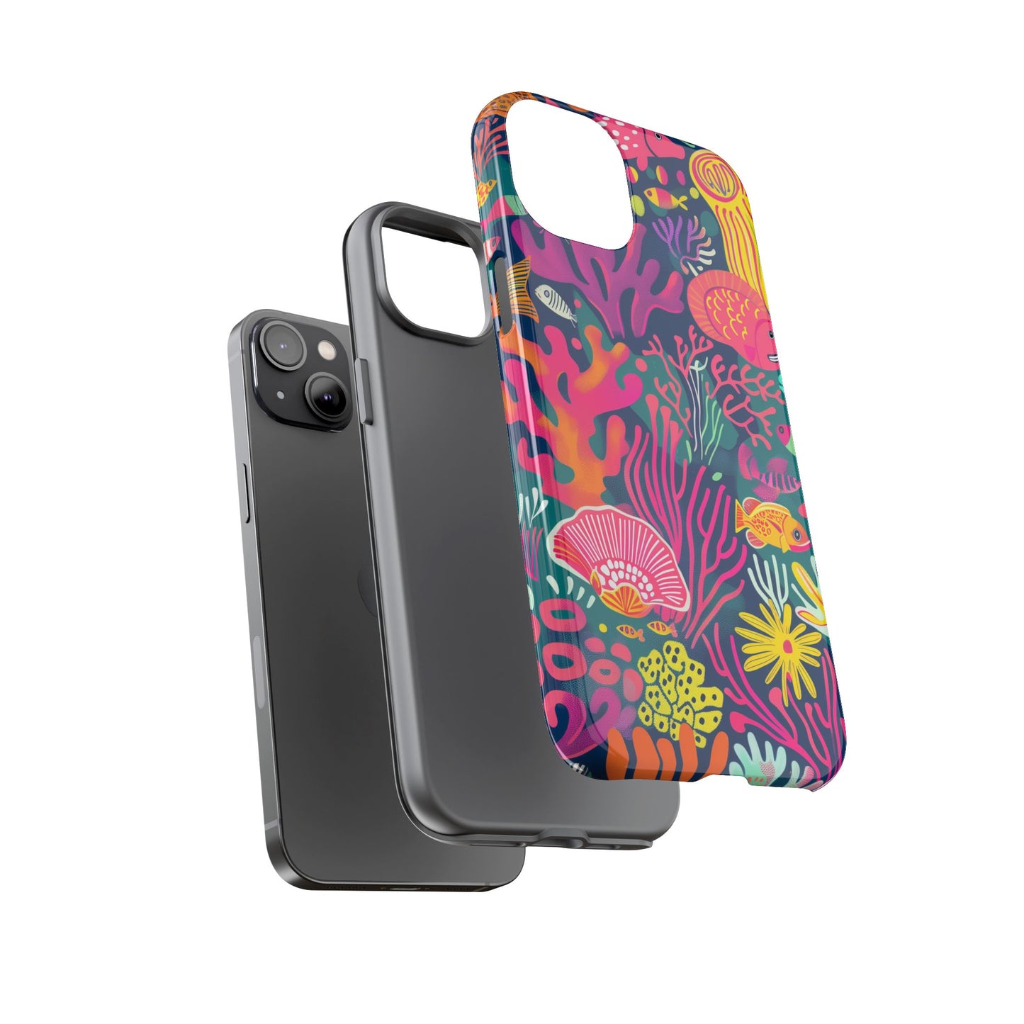 Underwater World Vibrant Pattern iPhone 13 14 15 16 Pro Max Plus Case Wireless Charging Compatible Tough Cases Protection, Magnetic Phone Case for iPhone Classic Series