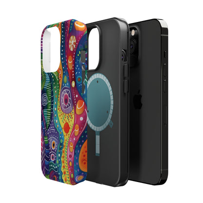 Abstract Rainbow Doodle Pattern iPhone 13 14 15 Pro Max Plus Case Compatible with MagSafe Tough Cases Protection, Magnetic Phone Case for iPhone  Classic Series