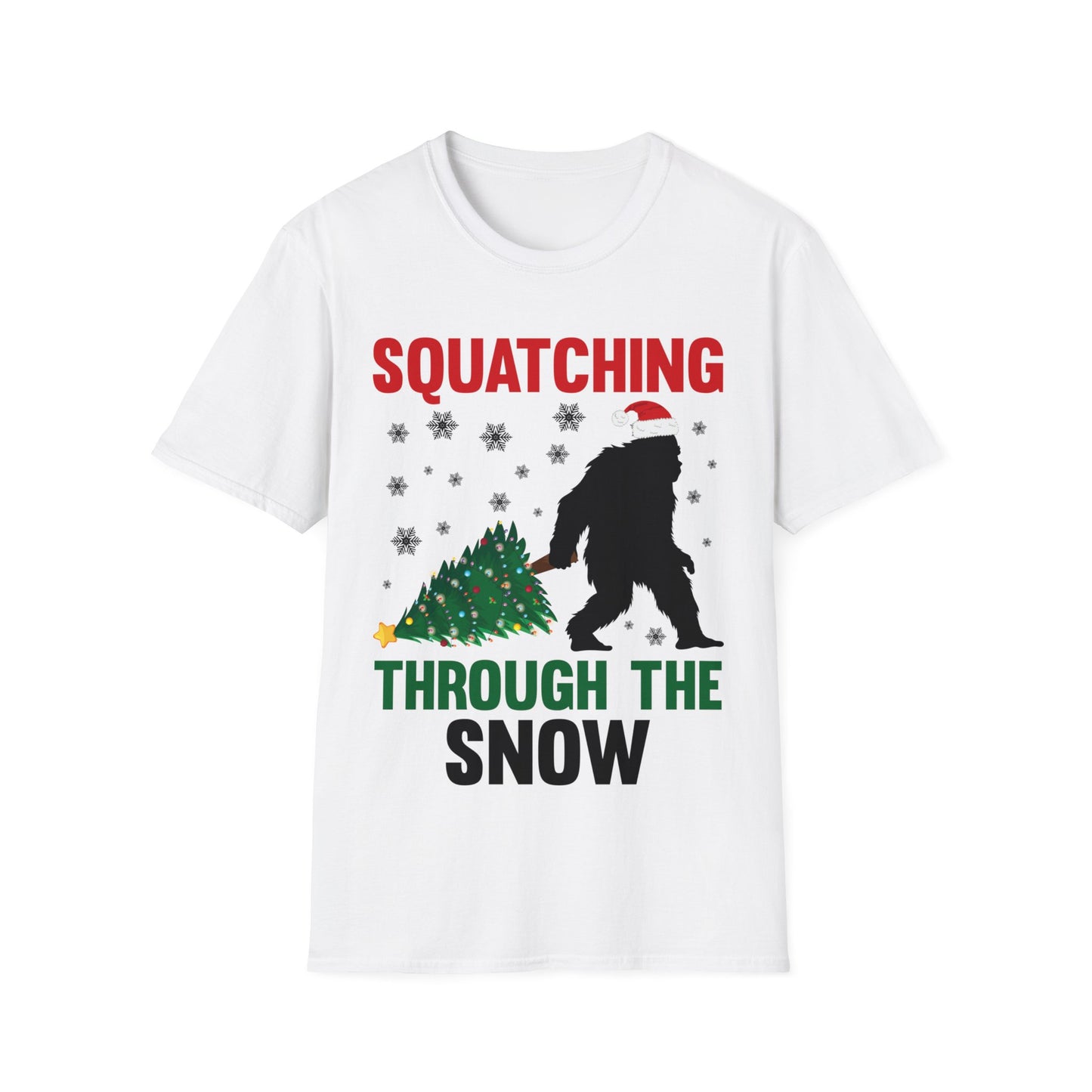 Squatching Through The Snow Funny Bigfoot Christmas Sasquatch T-Shirt