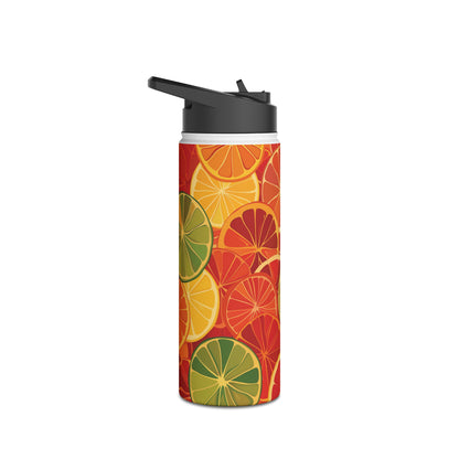 Citrus Burst Pattern Stainless Steel Water Bottle with Twist-on Lid and Double-Wall Vacuum Insulation