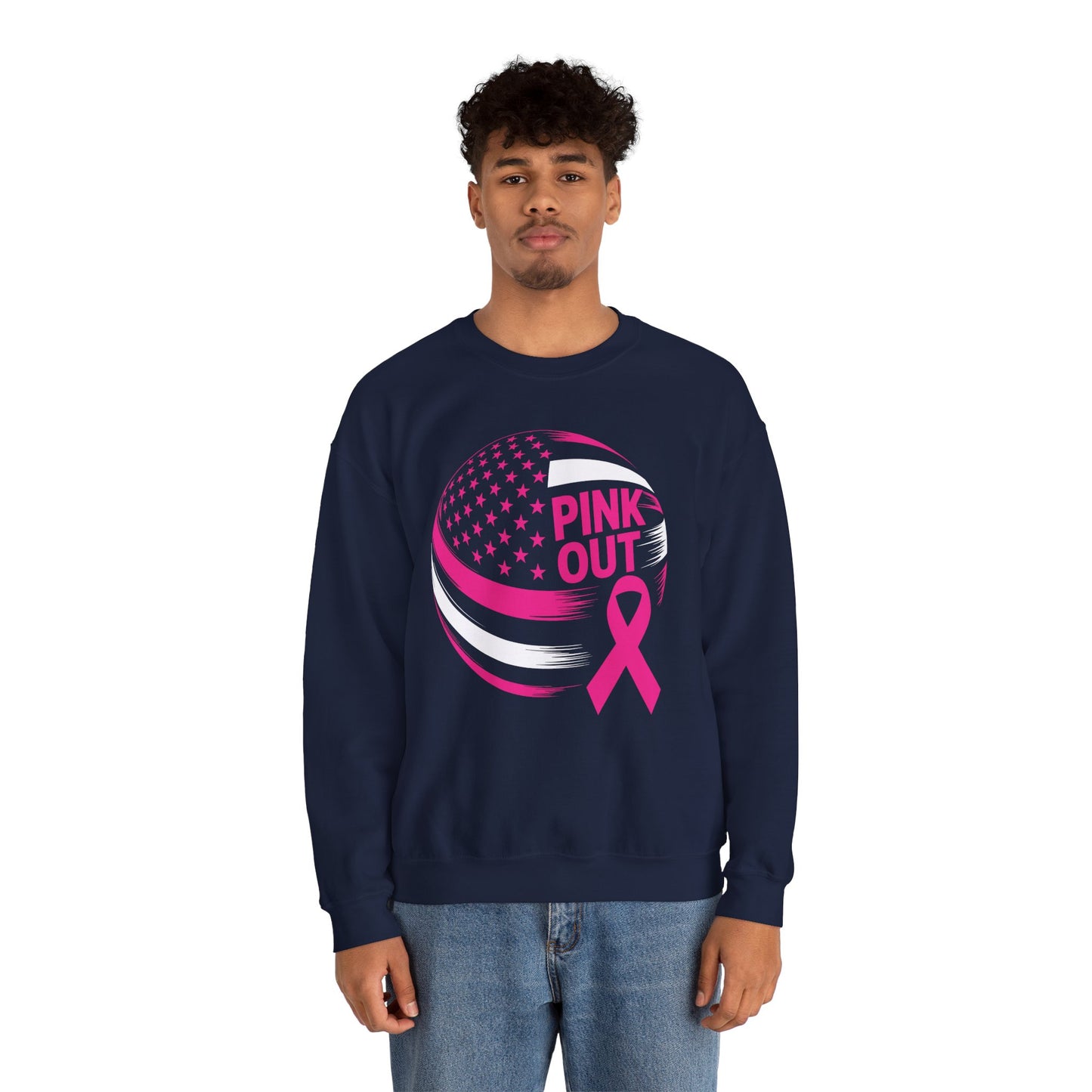 Volley Ball Pink Ribbon Breast Cancer Awearness USA Flag Sweatshirt For Men Women